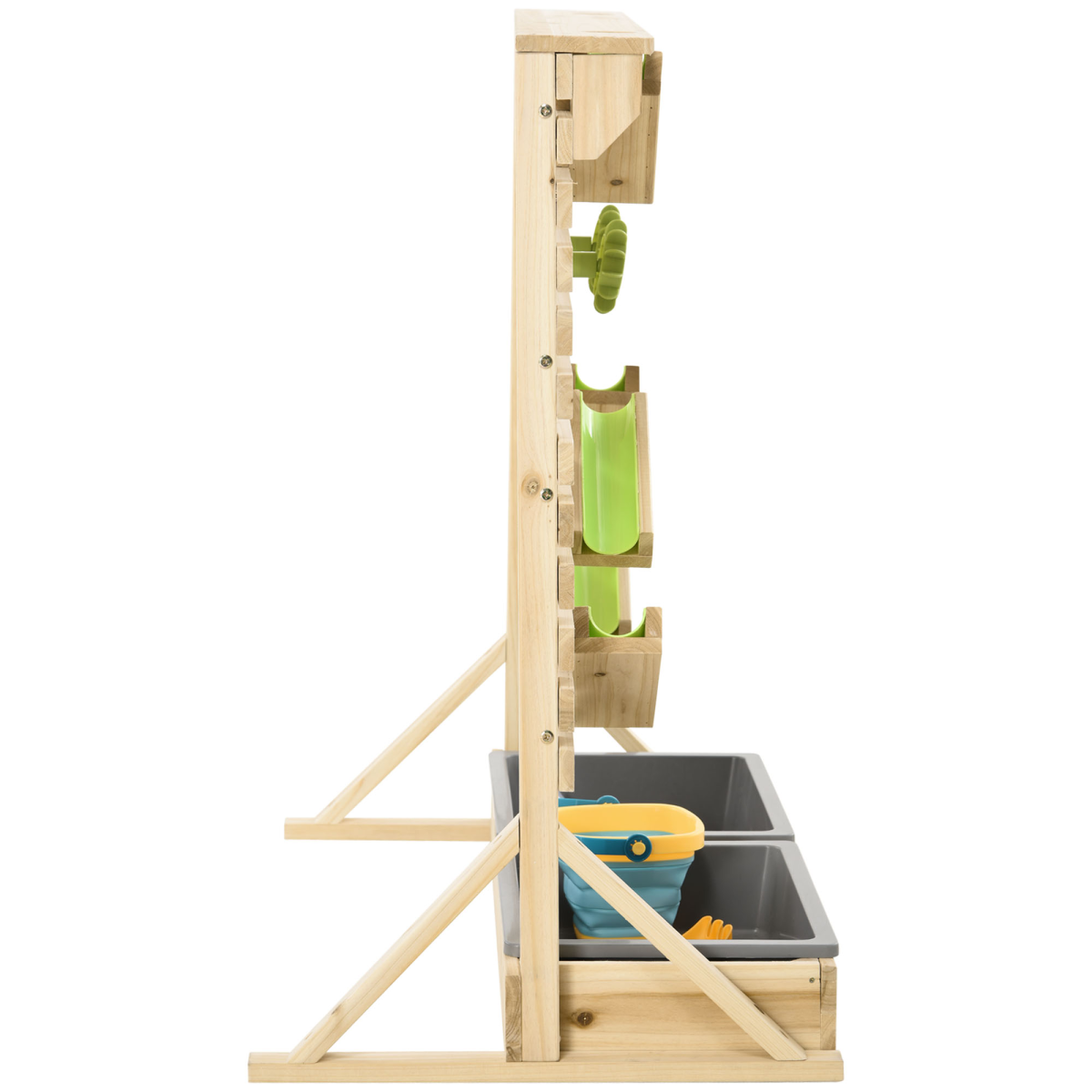 Outsunny Kids Sand and Water Playset with 18 Accessories, Dual Sinks, Water Tracks and Carts, Fir Wood, Ages 3-7