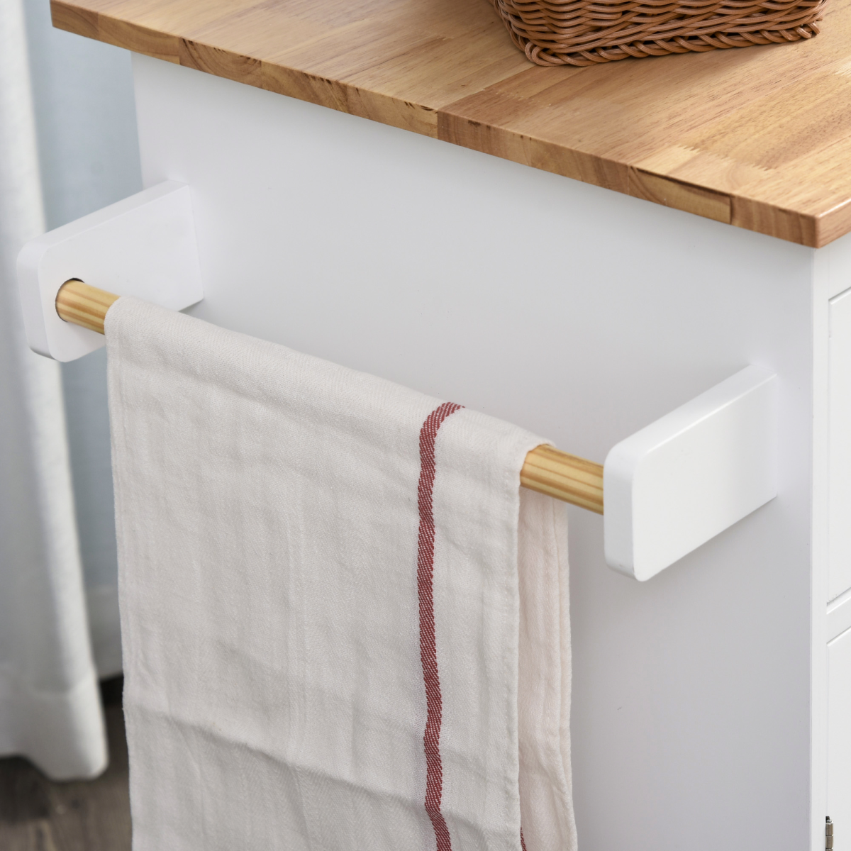 HOMCOM Kitchen Island Storage Unit with Rubberwood Top, 3-Tier Spice Rack, 2 Sliding Drawers, Cupboard and Towel Rail
