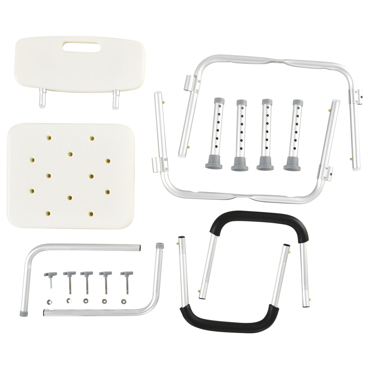 HOMCOM Height Adjustable Aluminum Shower Chair with Removable Back Support, Padded Armrests, Padded Handles, Non-Slip Tips, 135kg Capacity
