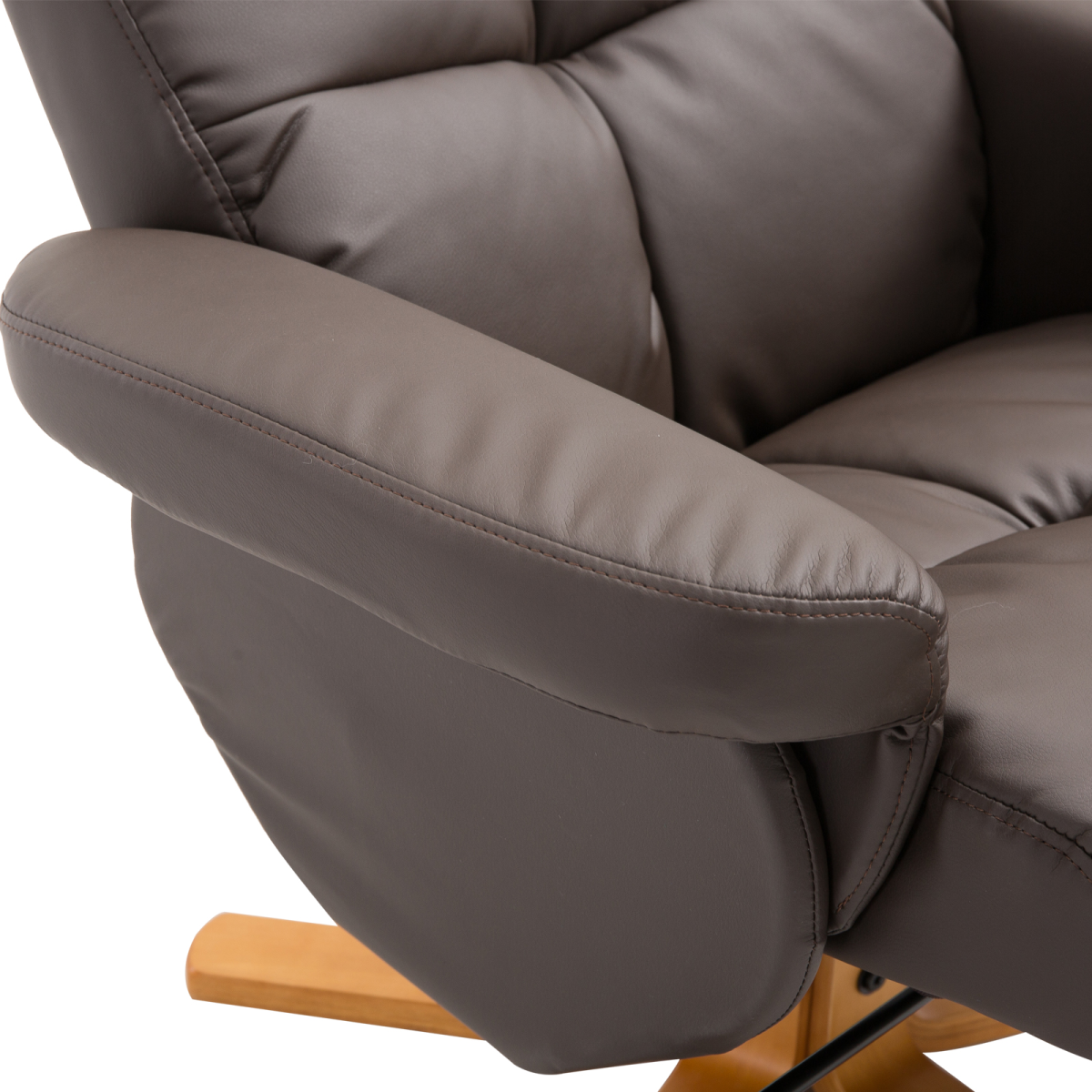 Brown Faux Leather Recliner Chair Set with Ottoman Storage