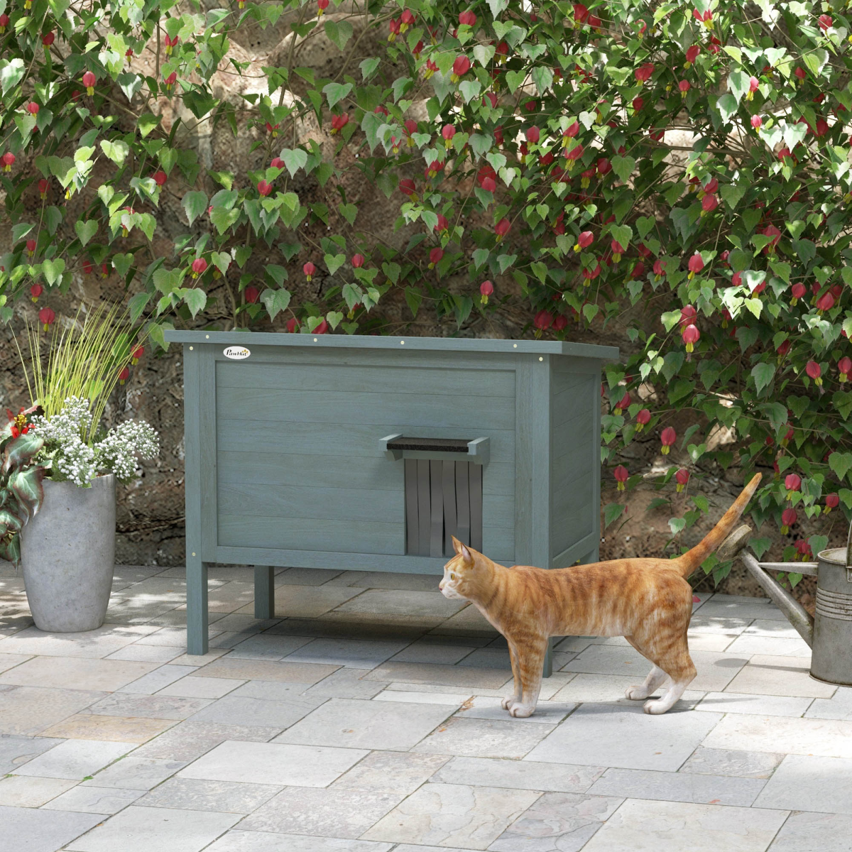 PawHut Outdoor Feral Cat House Insulated w/ Openable Roof - Charcoal Grey