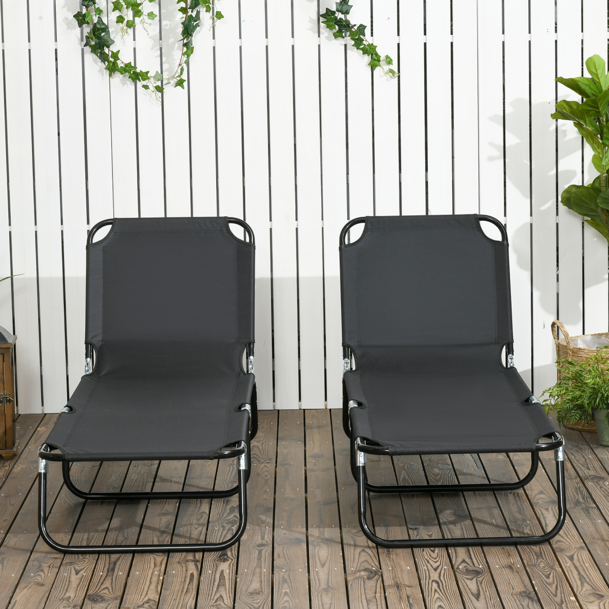 Outsunny Set of 2 Folding Sun Loungers with Adjustable Backrest, Black