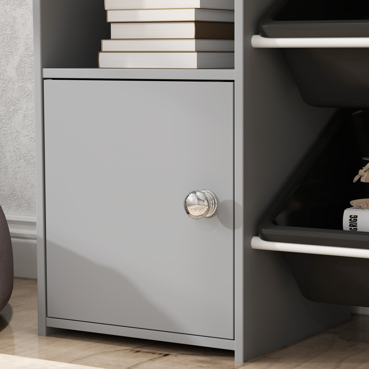AIYAPLAY Toy Storage Unit with 8 Removable Bins, Shelves & Cabinet