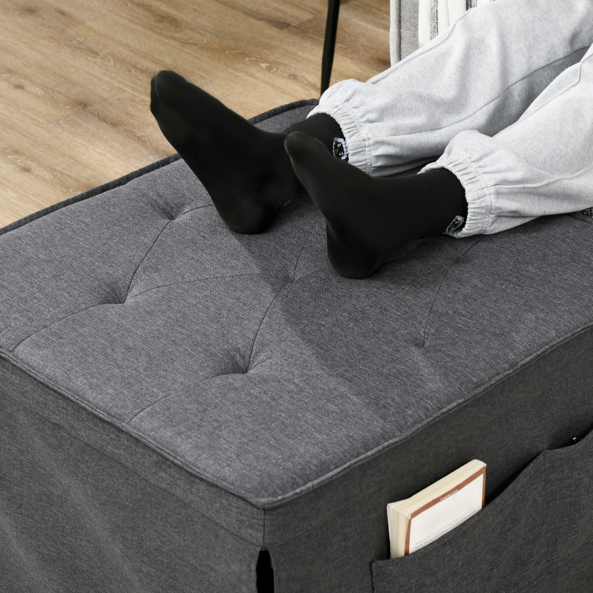 HOMCOM Folding Sleeper Chair Bed with Pillow & Side Pockets, Charcoal Grey