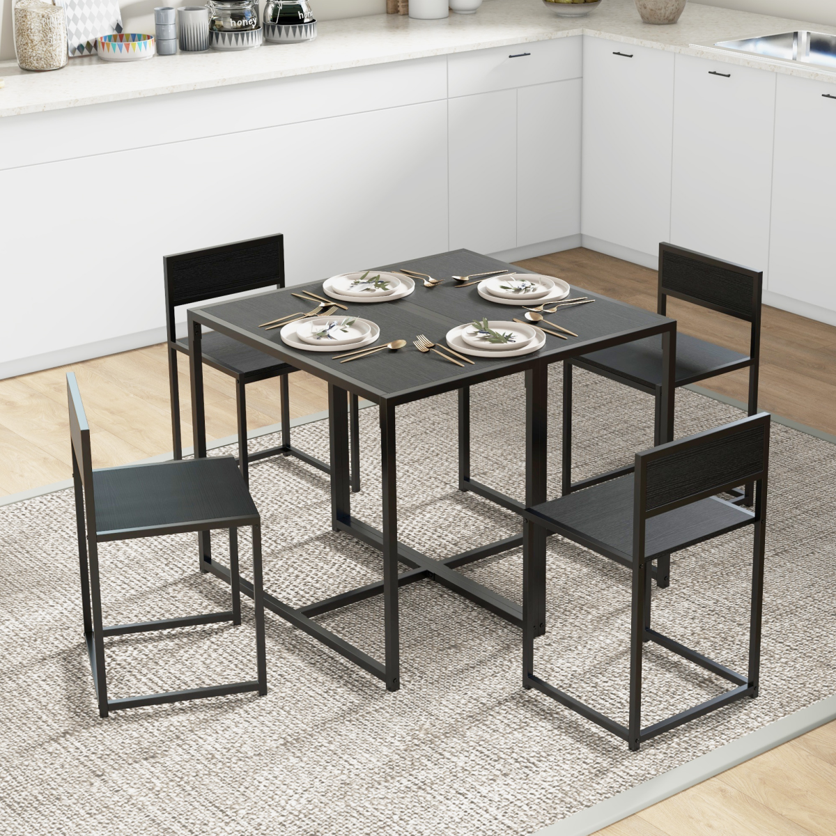 HOMCOM 3-Piece Industrial Dining Table Set with Stools, Steel Frame