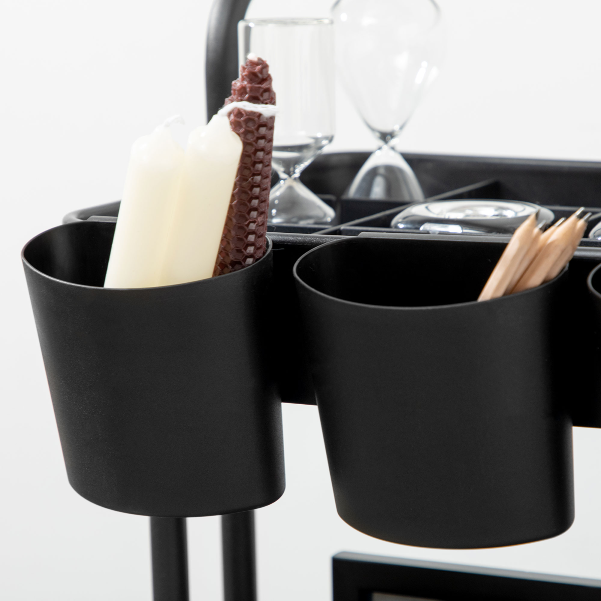 3-Tier Utility Cart Serving Trolley with Mesh Baskets, Removable Boxes, Black, Wheeled Storage Cart
