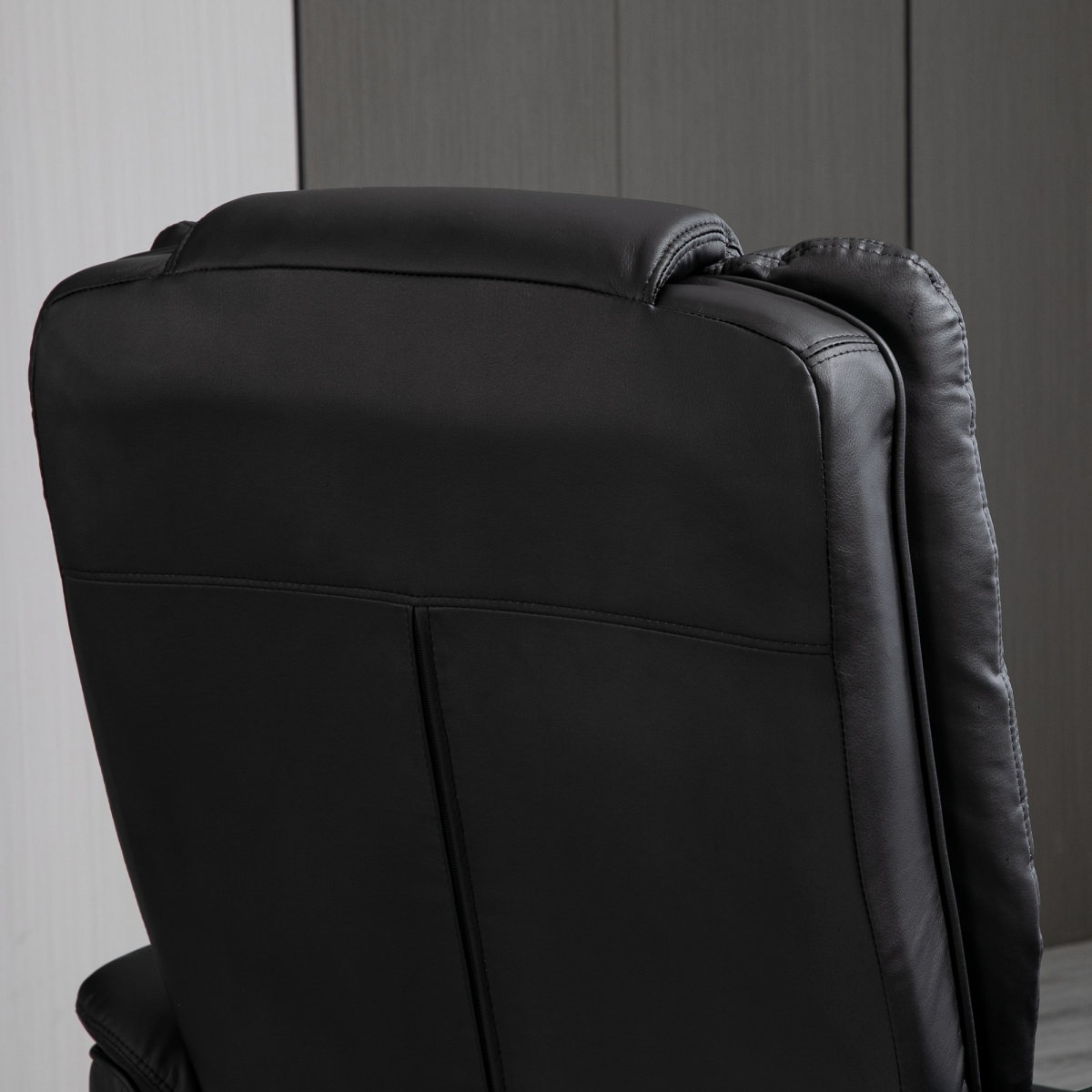 Swivel Manual Recliner and Footrest Set, PU Lounge Chair with Wooden Base, Black