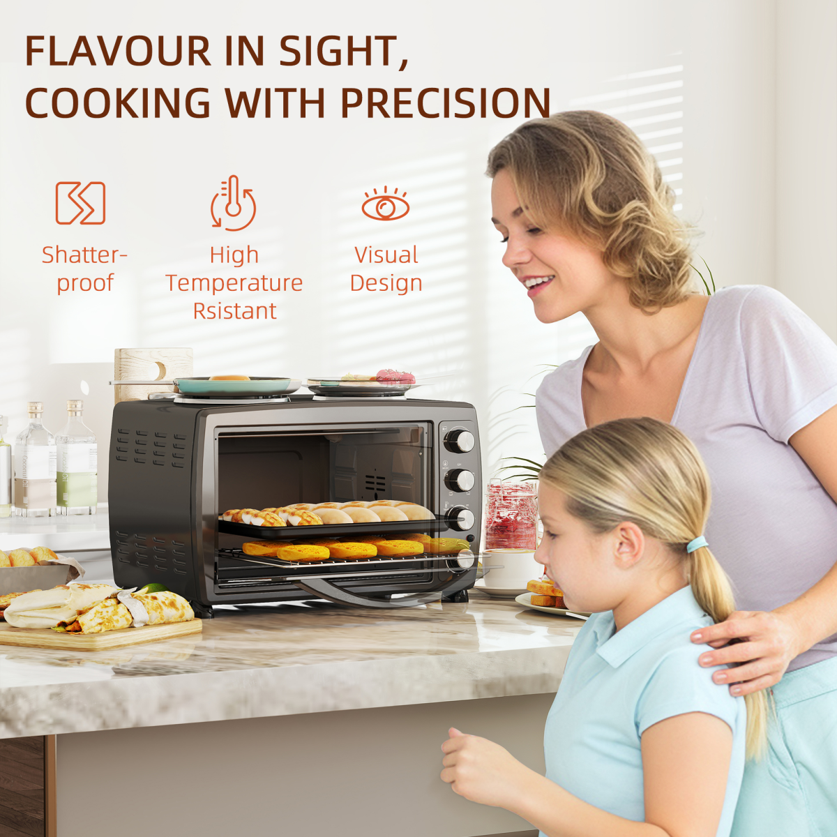 HOMCOM 36L Countertop Toaster Oven with Dual Hot Plates, 2600W