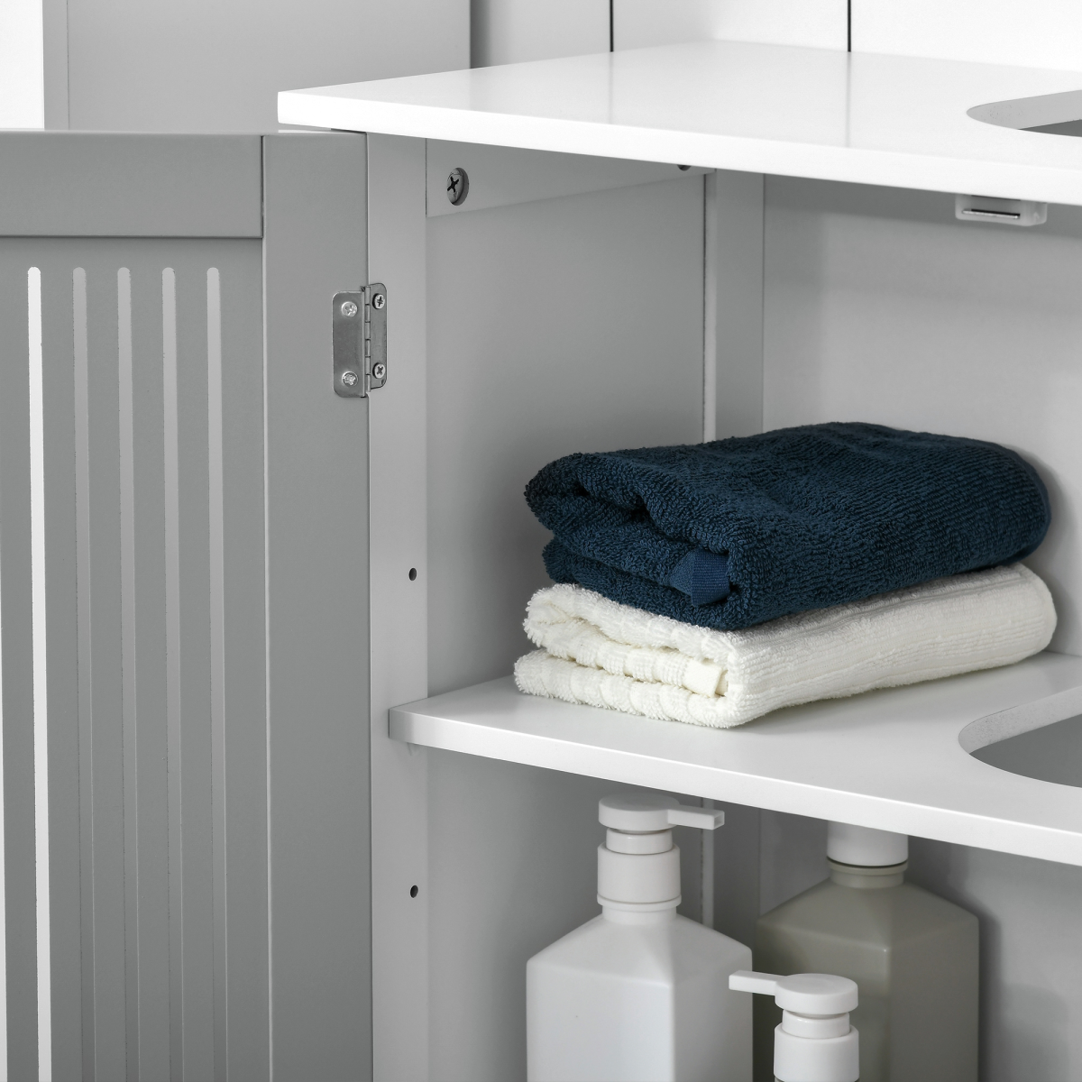 kleankin Modern Under Sink Bathroom Cabinet with 2 Doors, White Vanity Unit, Movable Shelf