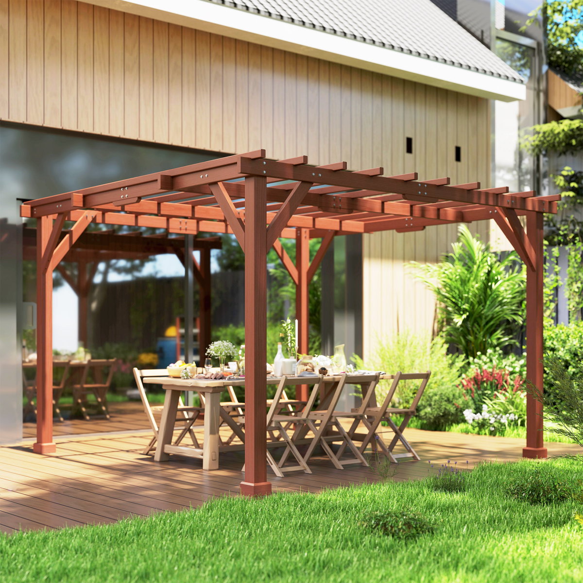 Outsunny 3.3 x 3.3m Brown Fir Wood Pergola Kit