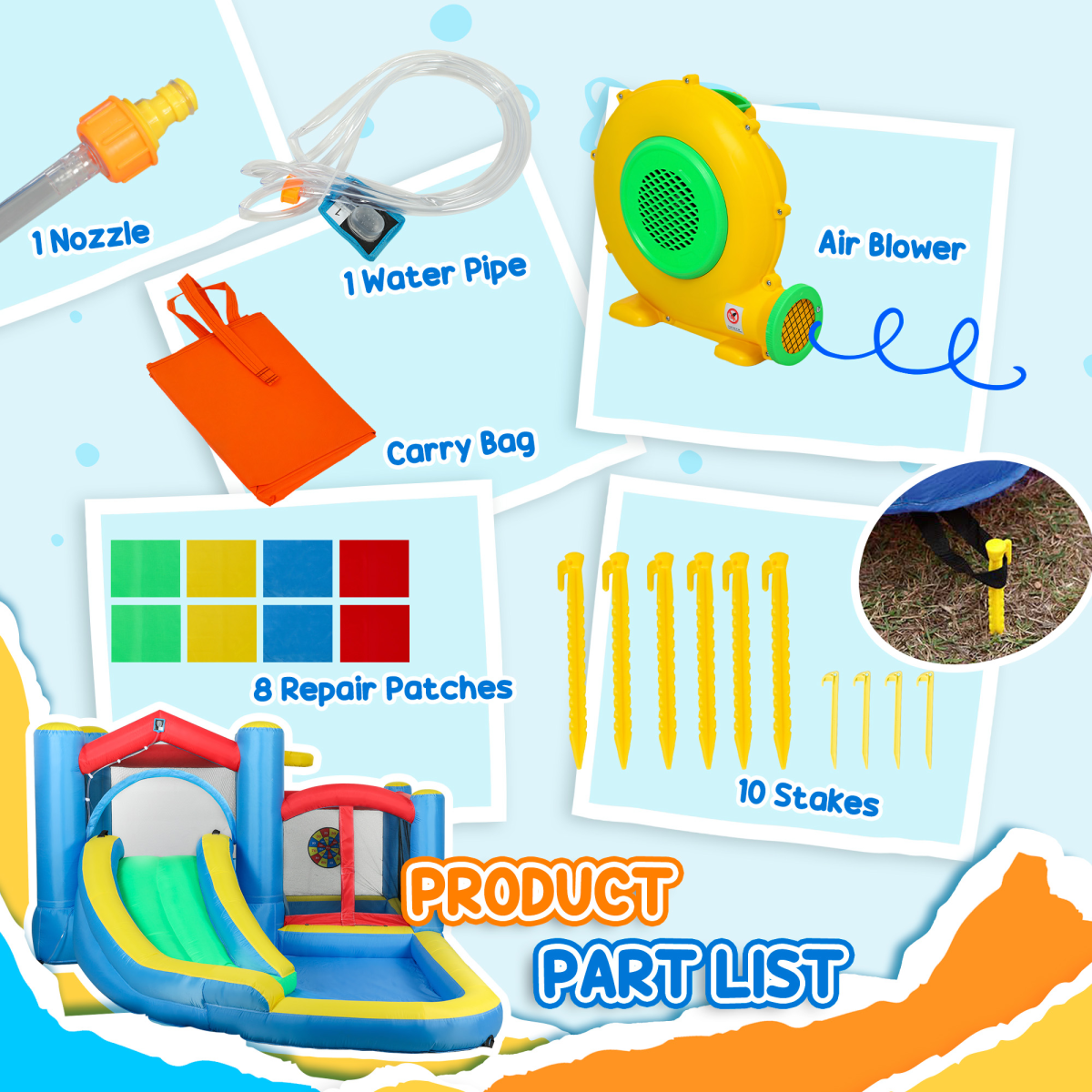 AIYAPLAY 5-in-1 Inflatable Bouncy Castle, 550W Blower Included