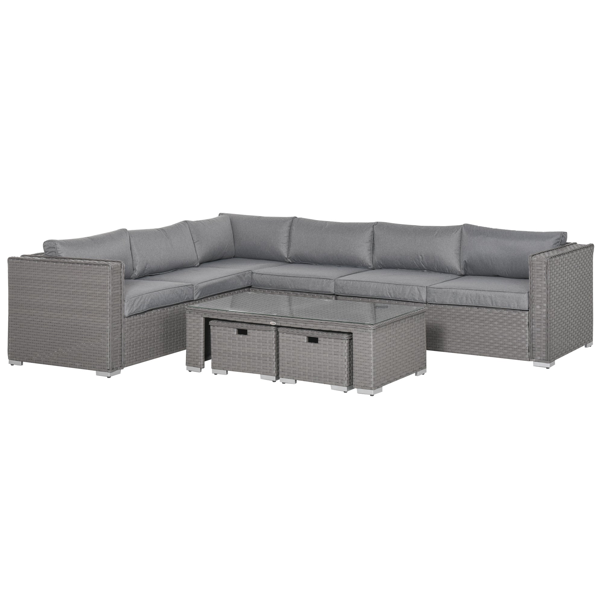 Outsunny 6-Piece Outdoor PE Rattan Corner Sofa Set, Table & Footstools - Grey