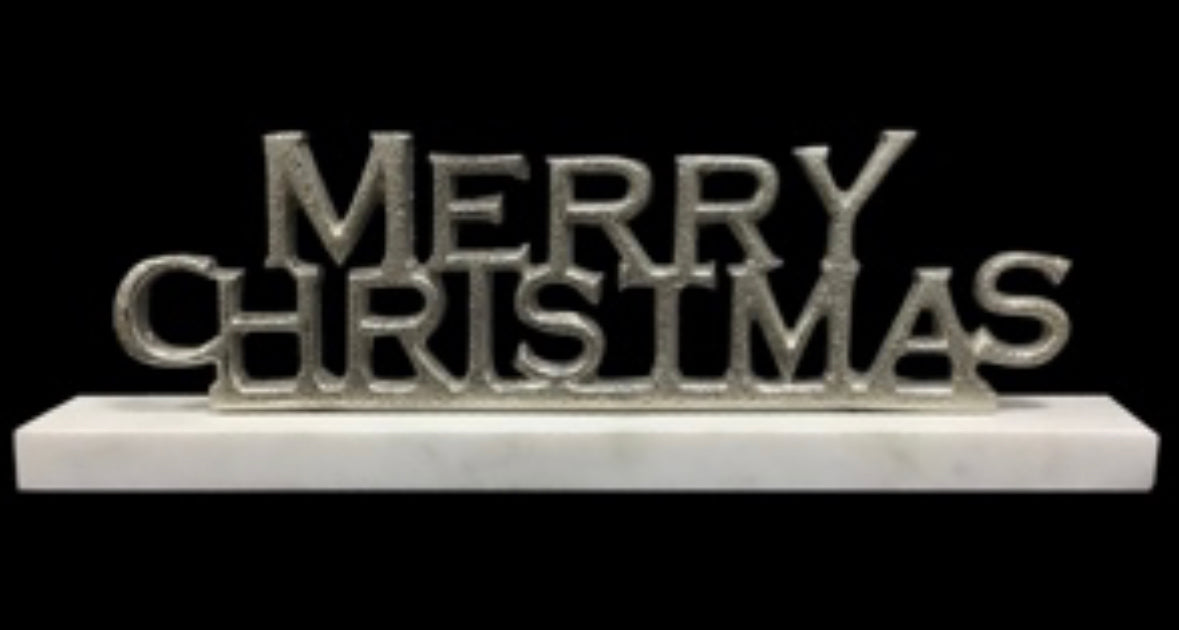 MSL 12 Inch Nickel Plated Merry Christmas On Stand