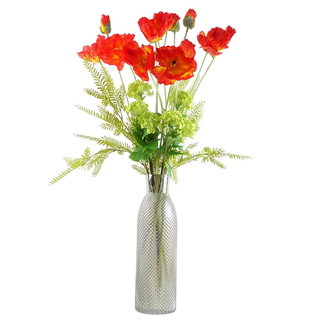 Leaf Pack of 6 Artificial Poppy Stems, 100cm, 2 Flowers Each