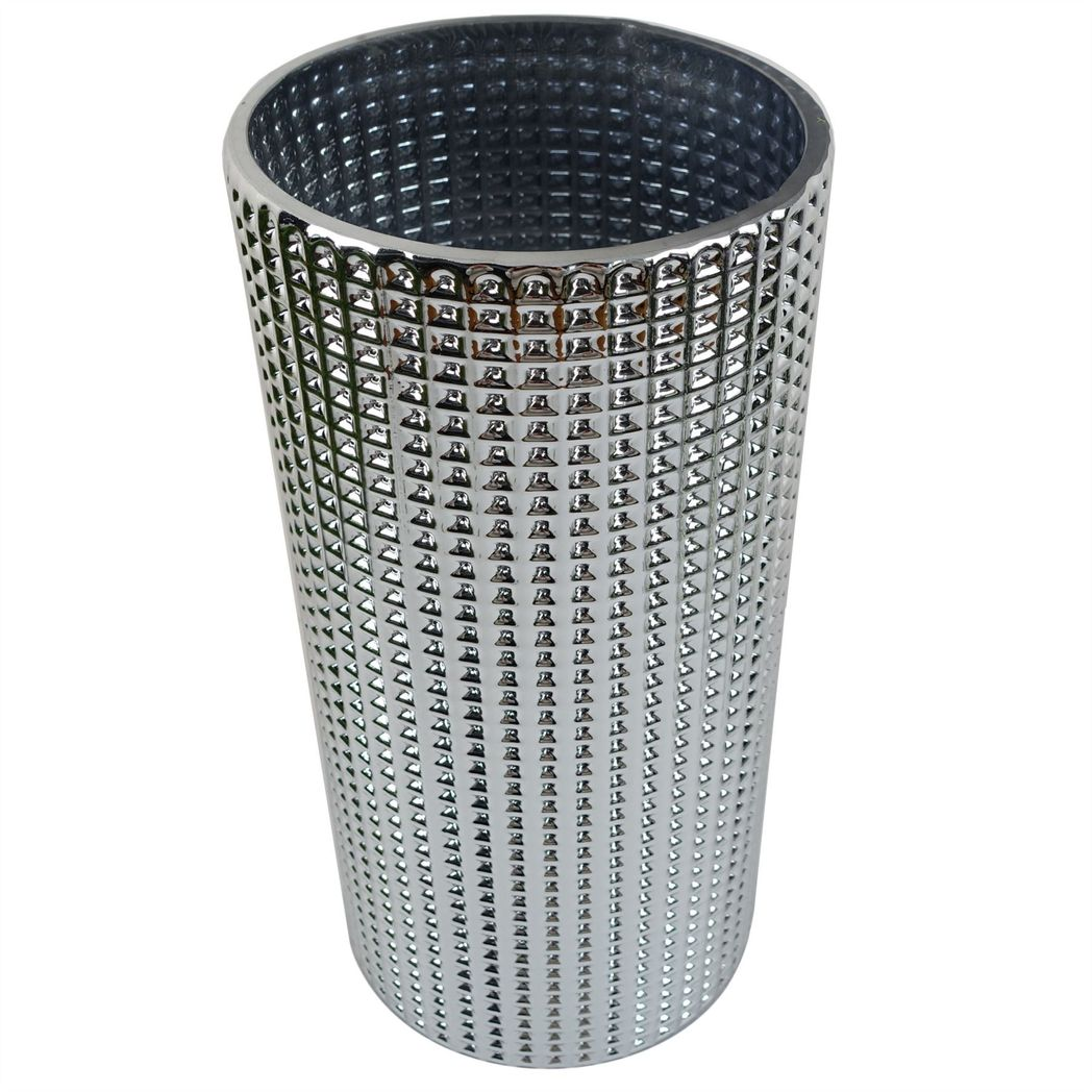 Leaf 30cm Silver Glass Vase with Dot Recessed Pattern