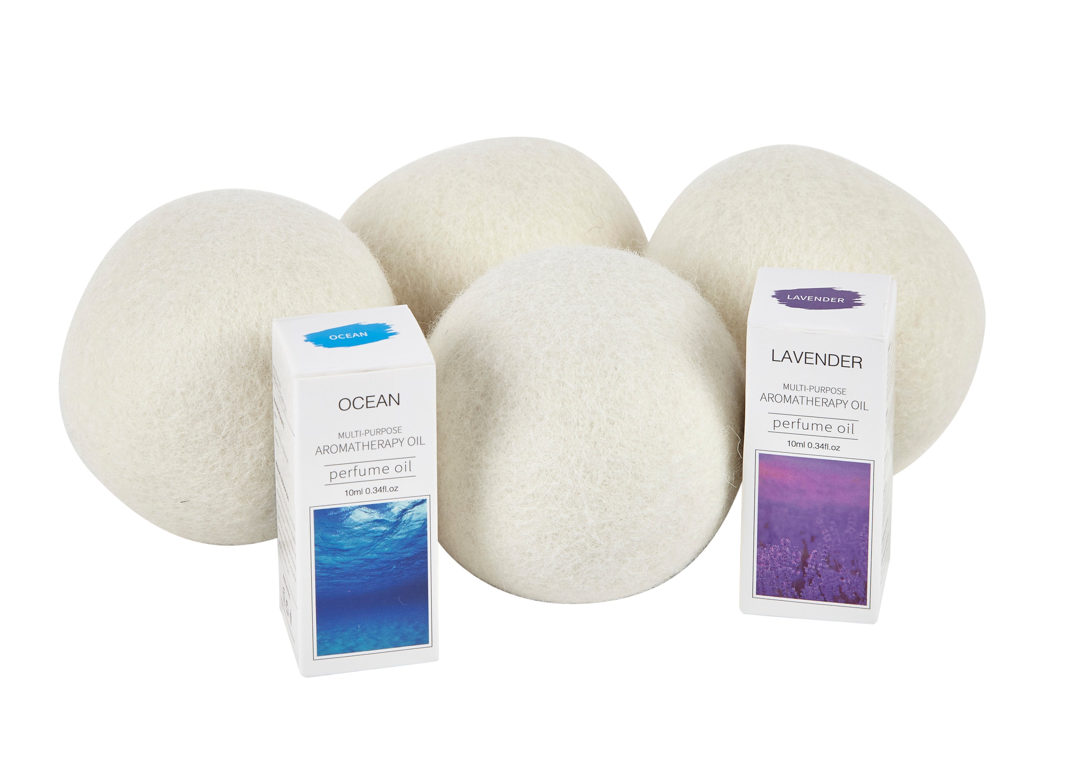 4x Organic Wool Dryer Balls - Comes With 2 Scented Essential Oils