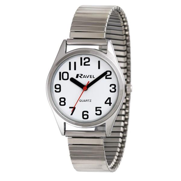 Ravel Mens Basic Bold Easy Read Expander Bracelet Watch Silver R0225