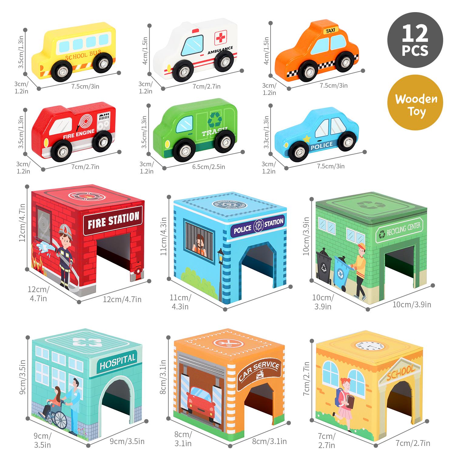 SOKA Stacking Cube Toy Playset with 6 Vehicles