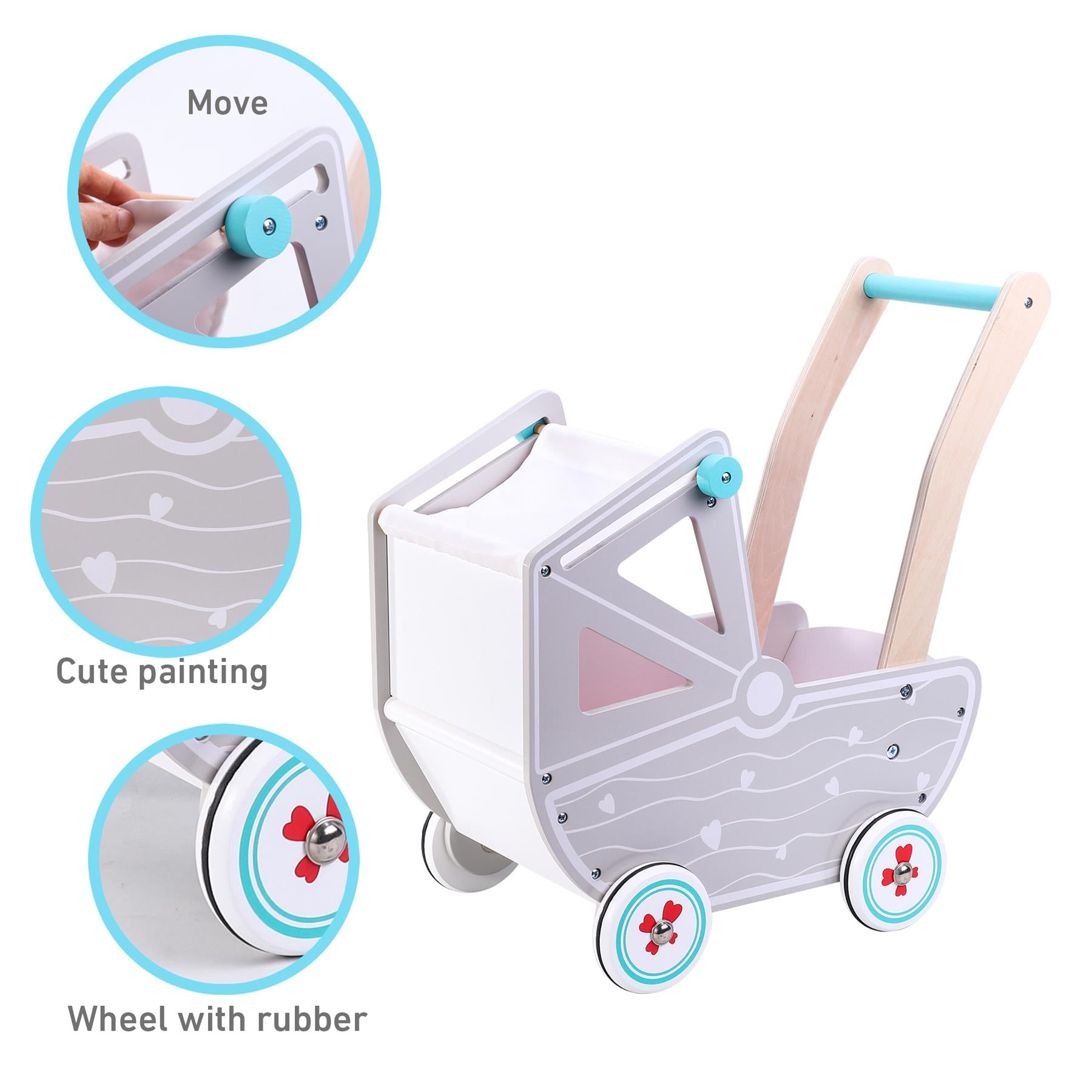 SOKA Wooden Doll Pram with Bedding