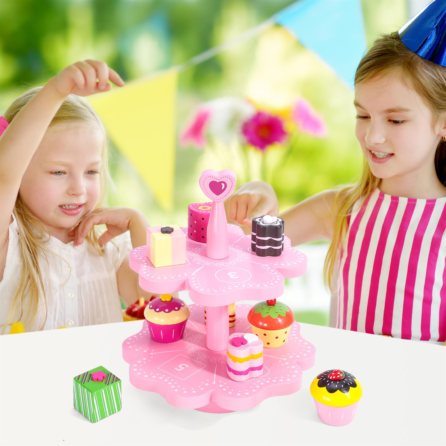 SOKA Magnetic Heart Cake Stand Wooden Pretend Play Tea Party Toy