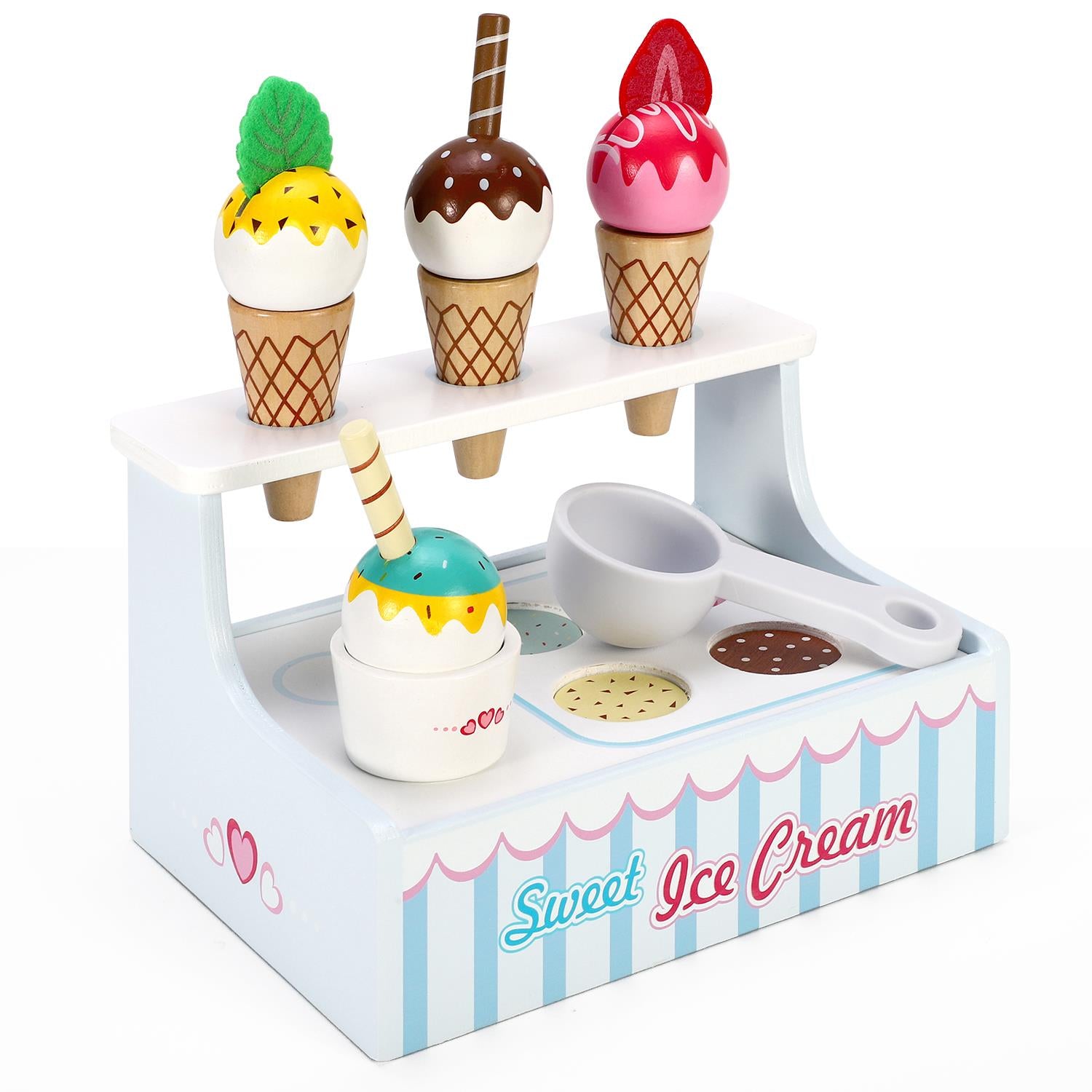 SOKA Mini Ice Cream Shop Play Set with Cones, Toppings & Scoop
