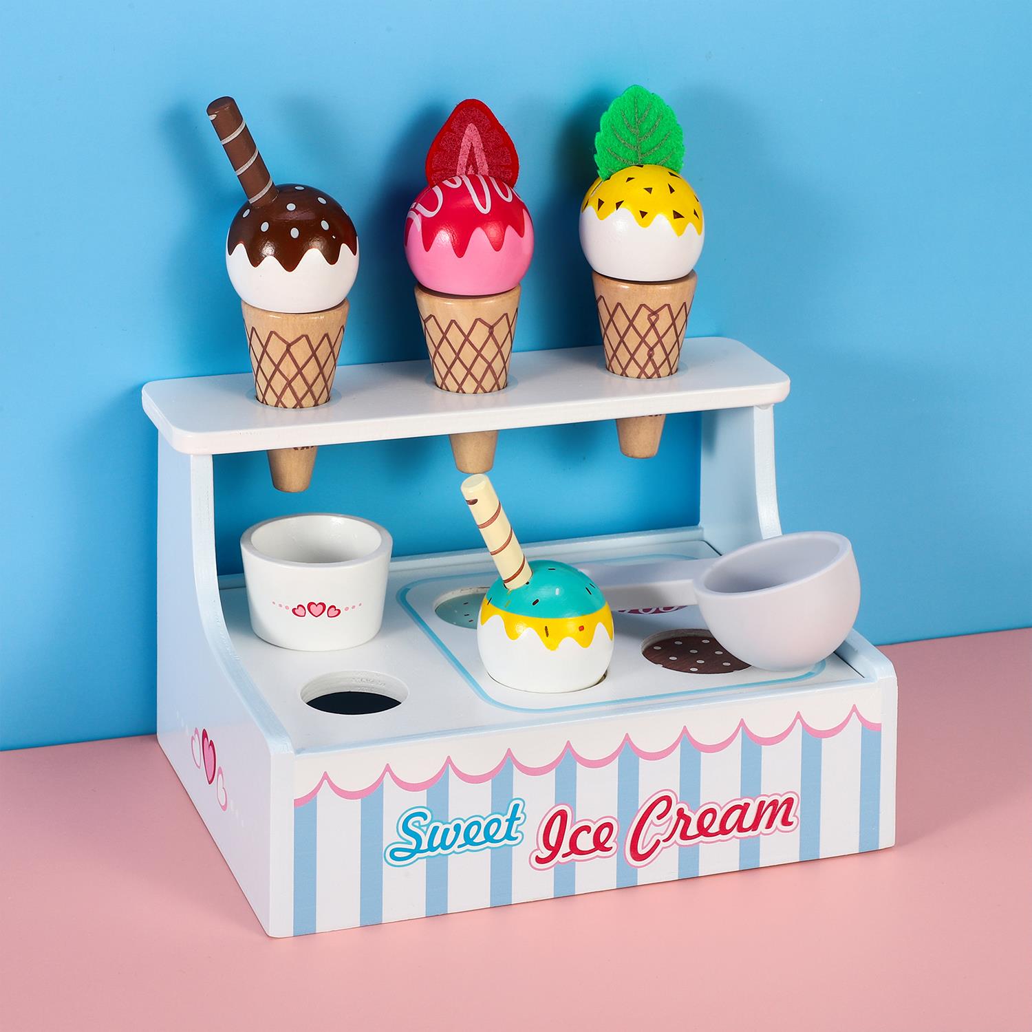 SOKA Mini Ice Cream Shop Play Set with Cones, Toppings & Scoop