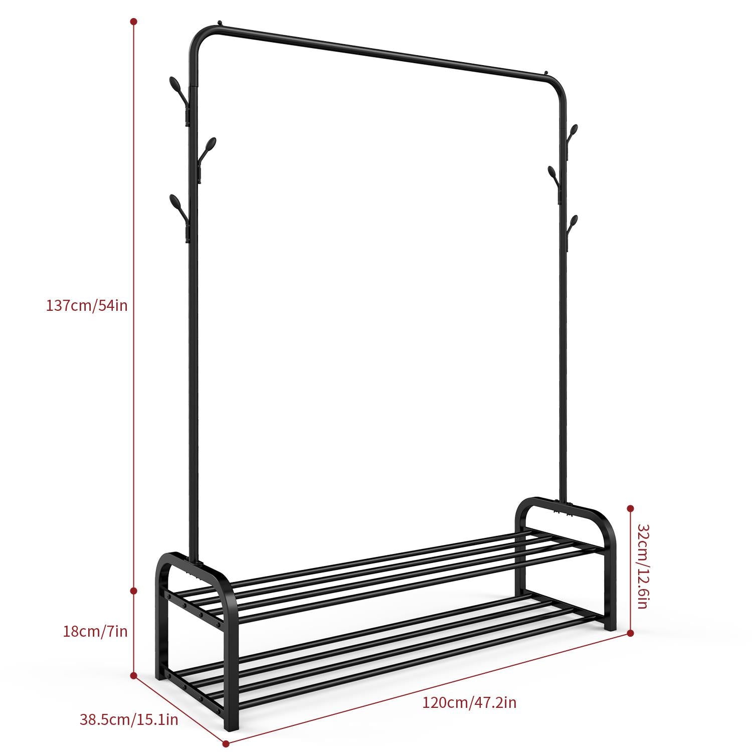Vinsani Deluxe Multifunctional Entryway Organiser Clothes Rail and Shoe Rack