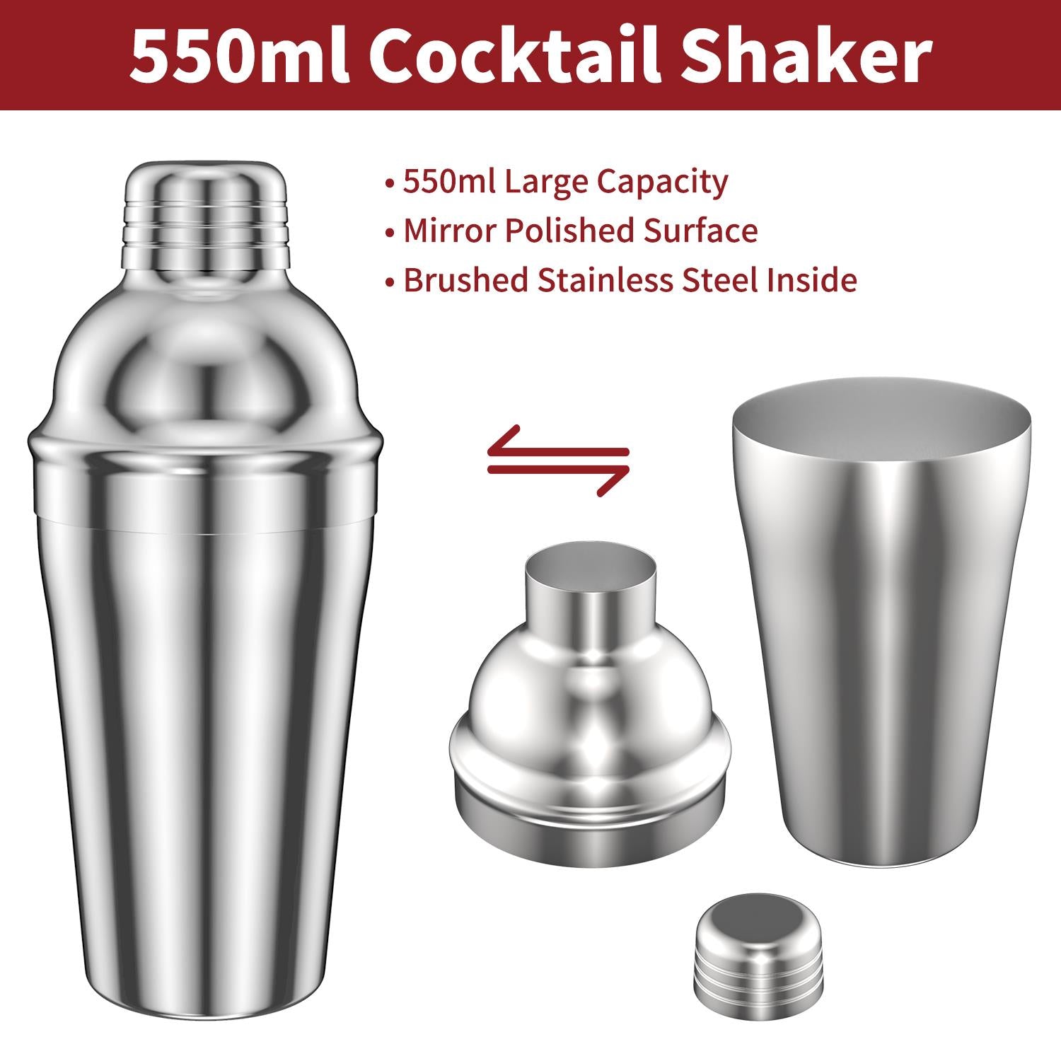 Vinsani 15-Piece Cocktail Shaker Set for Drinks and Mixers