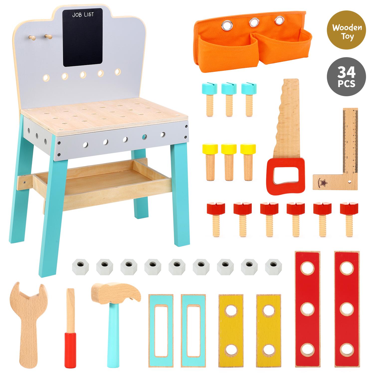 SOKA My First Wooden Workbench Pretend Play Toy for Kids