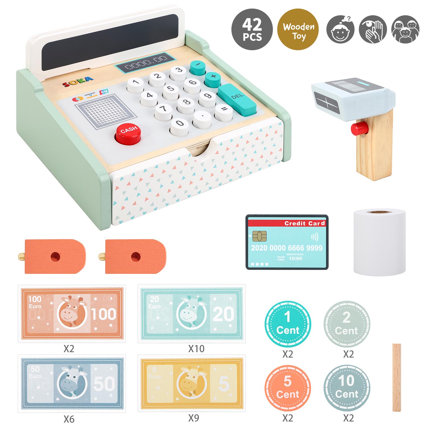 SOKA Play Imagine Learn Wooden Cash Register Playset