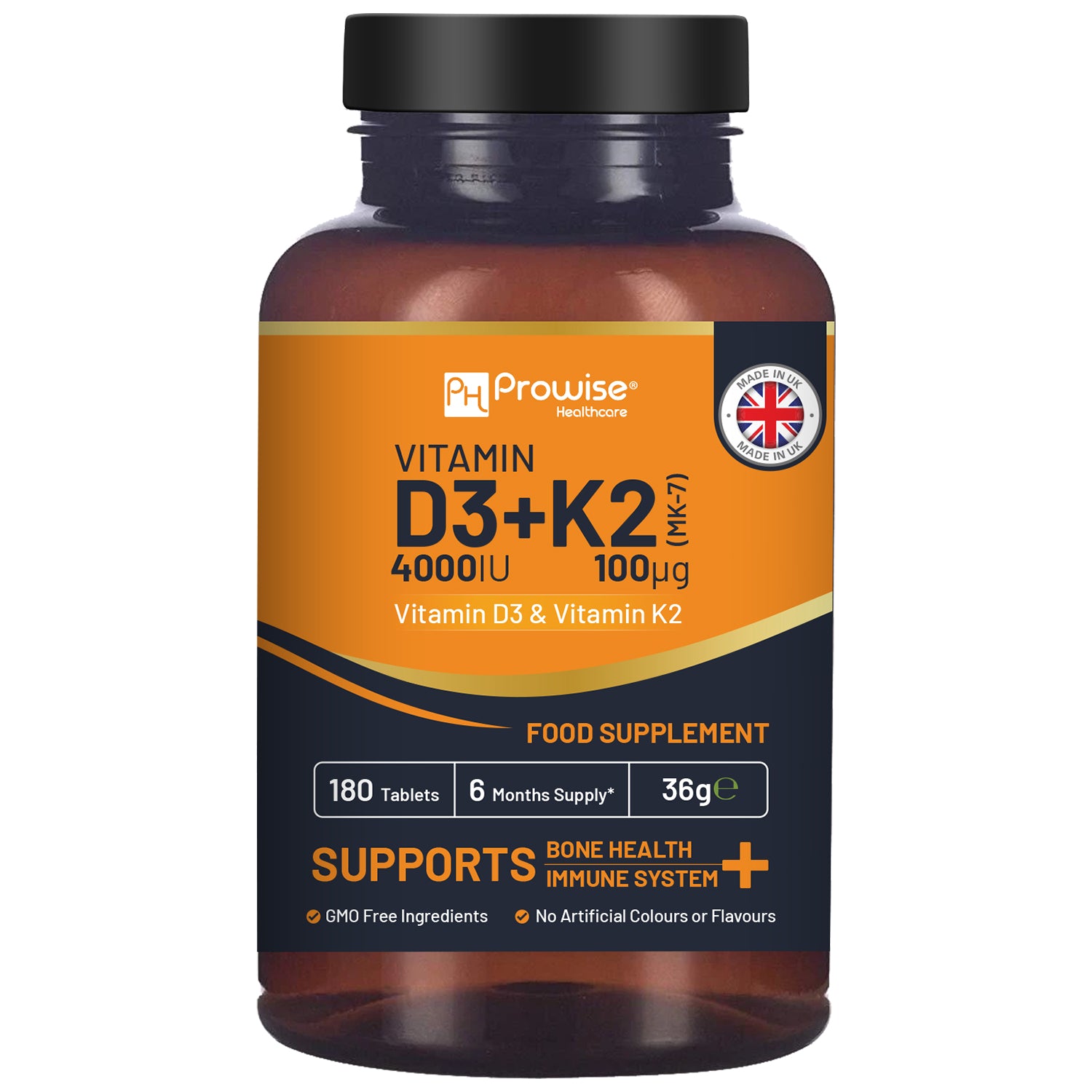 Prowise Healthcare Vitamin D3 4000IU + K2 MK7 100µg, 180 Vegetarian Tablets