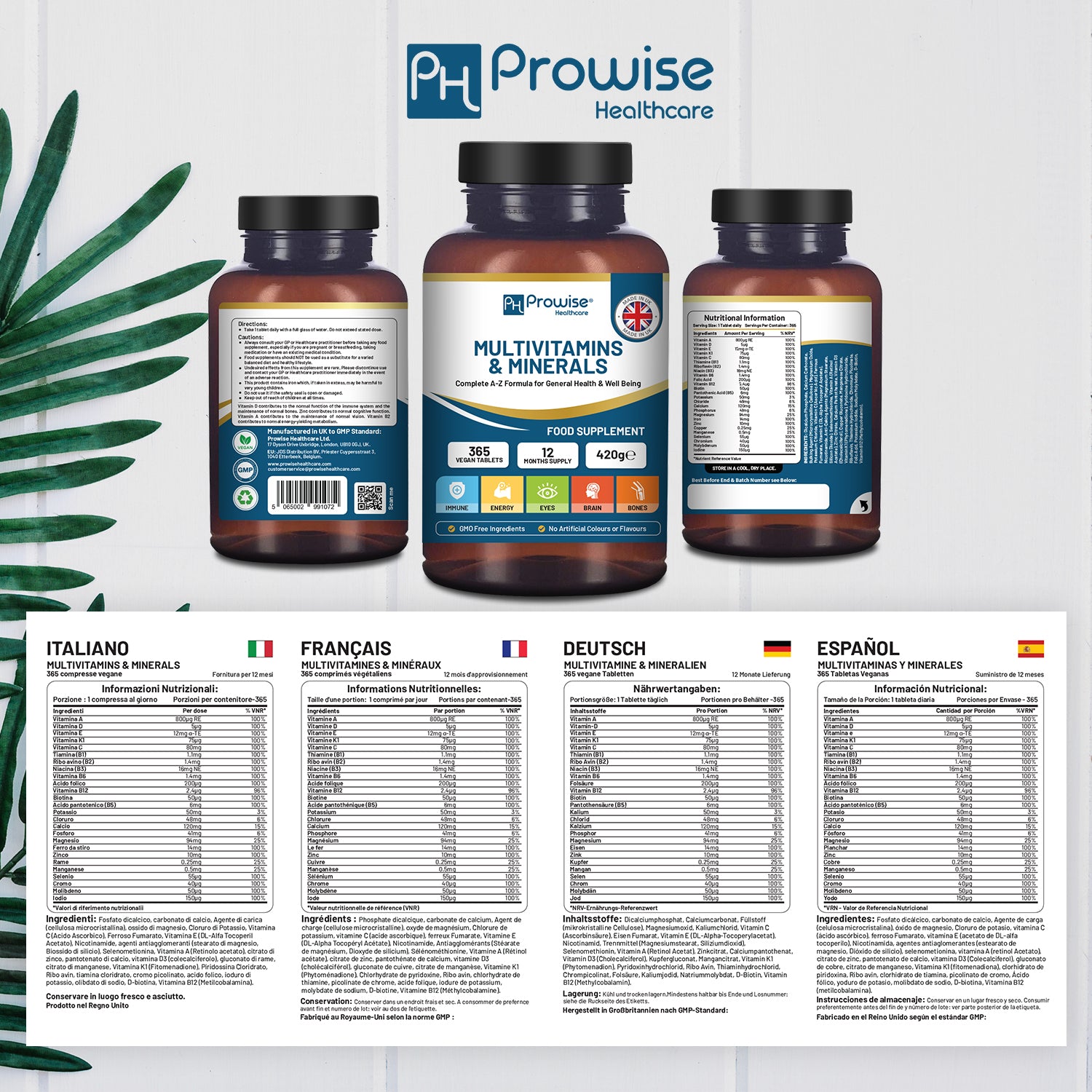 Prowise Healthcare A-Z Multivitamins & Minerals, 365 Vegan Tablets, 26 Active Vitamins & Minerals