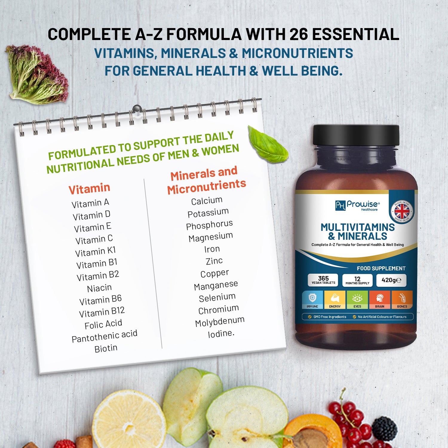 Prowise Healthcare A-Z Multivitamins & Minerals, 365 Vegan Tablets, 26 Active Vitamins & Minerals