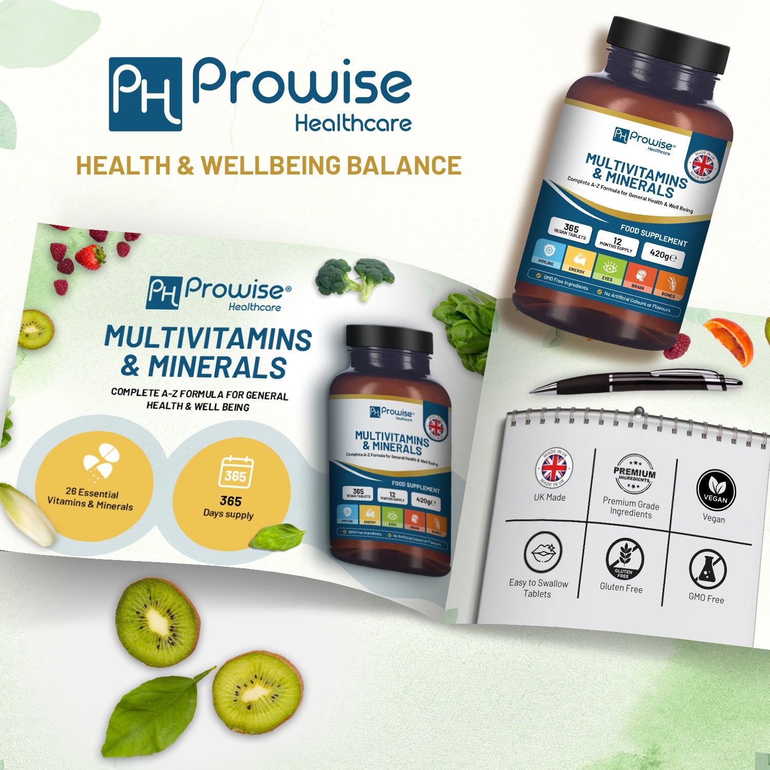 Prowise Healthcare A-Z Multivitamins & Minerals, 365 Vegan Tablets, 26 Active Vitamins & Minerals
