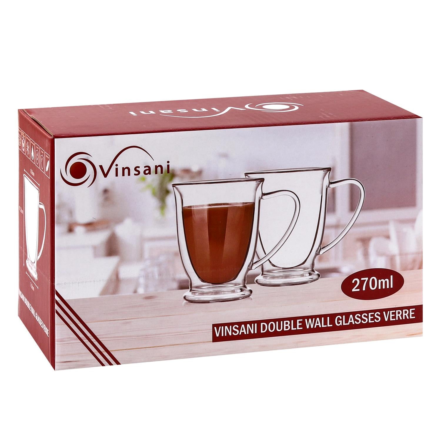 Vinsani Verre Double Wall Glasses Set of 2, 270ml