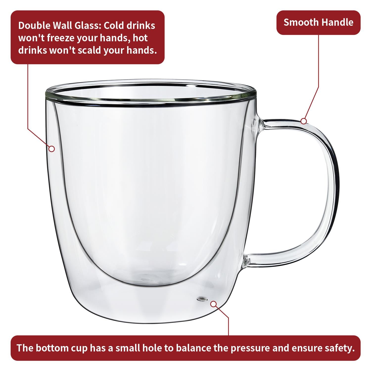 Vinsani Vitrum Double Wall Glasses Set of 2, Borosilicate Glass, Dishwasher Safe