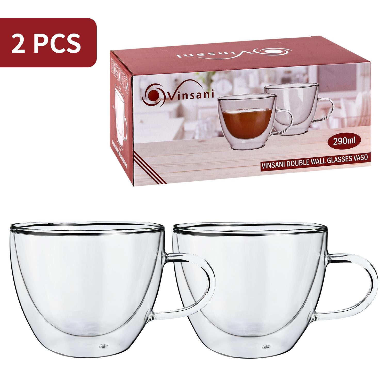 Vinsani Double Wall Borosilicate Glasses Set of 2 Vaso 290ml