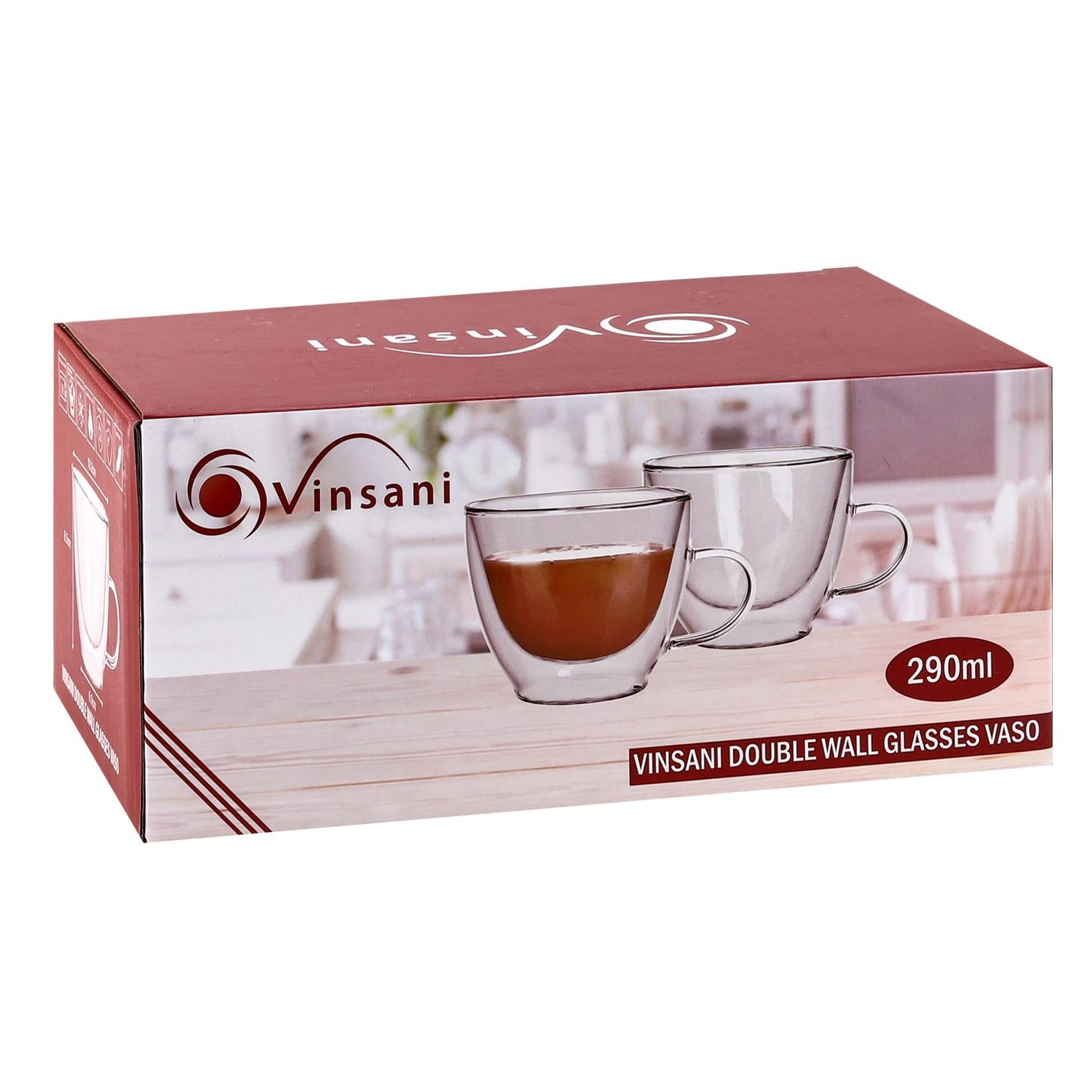 Vinsani Double Wall Borosilicate Glasses Set of 2 Vaso 290ml