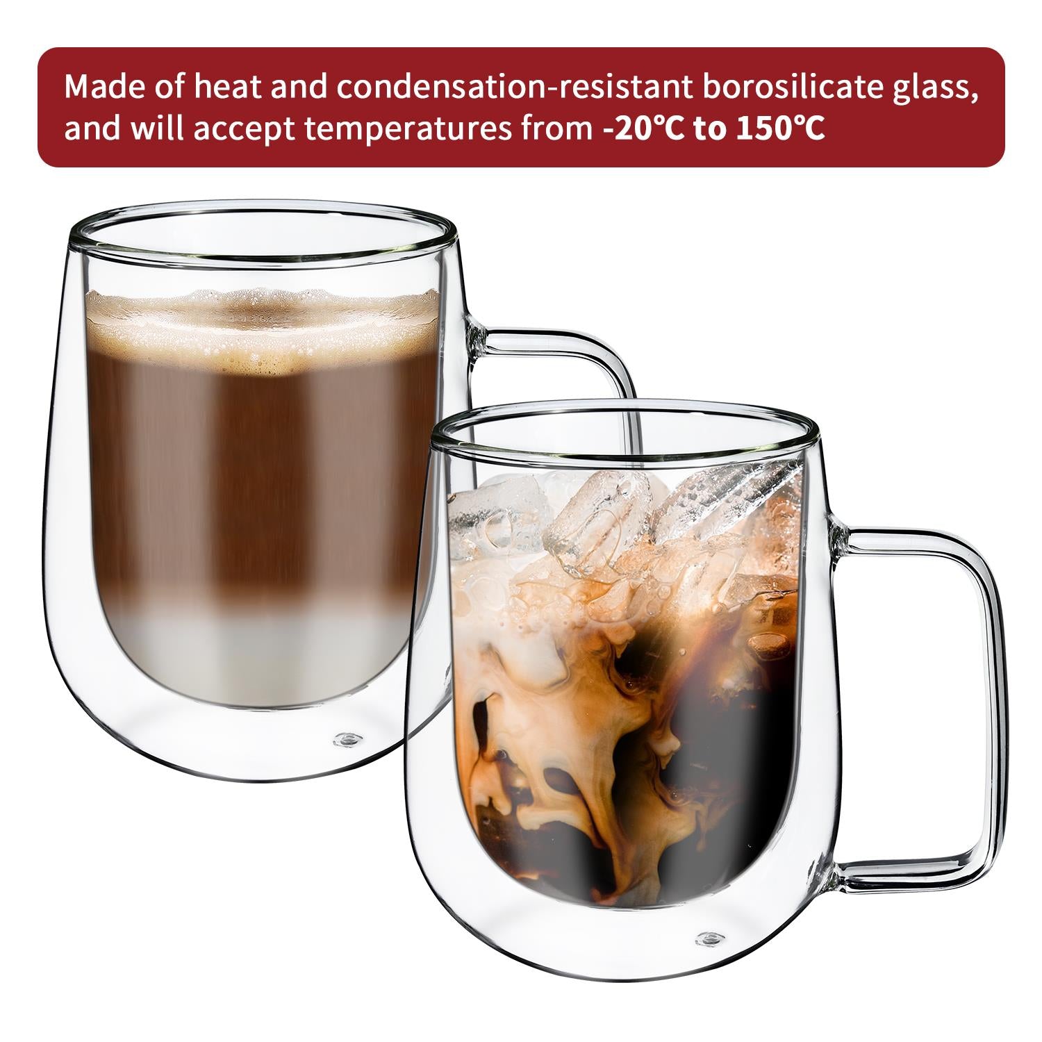 Vinsani Double-Walled Glasses Set of 2, Transparent Drinkware