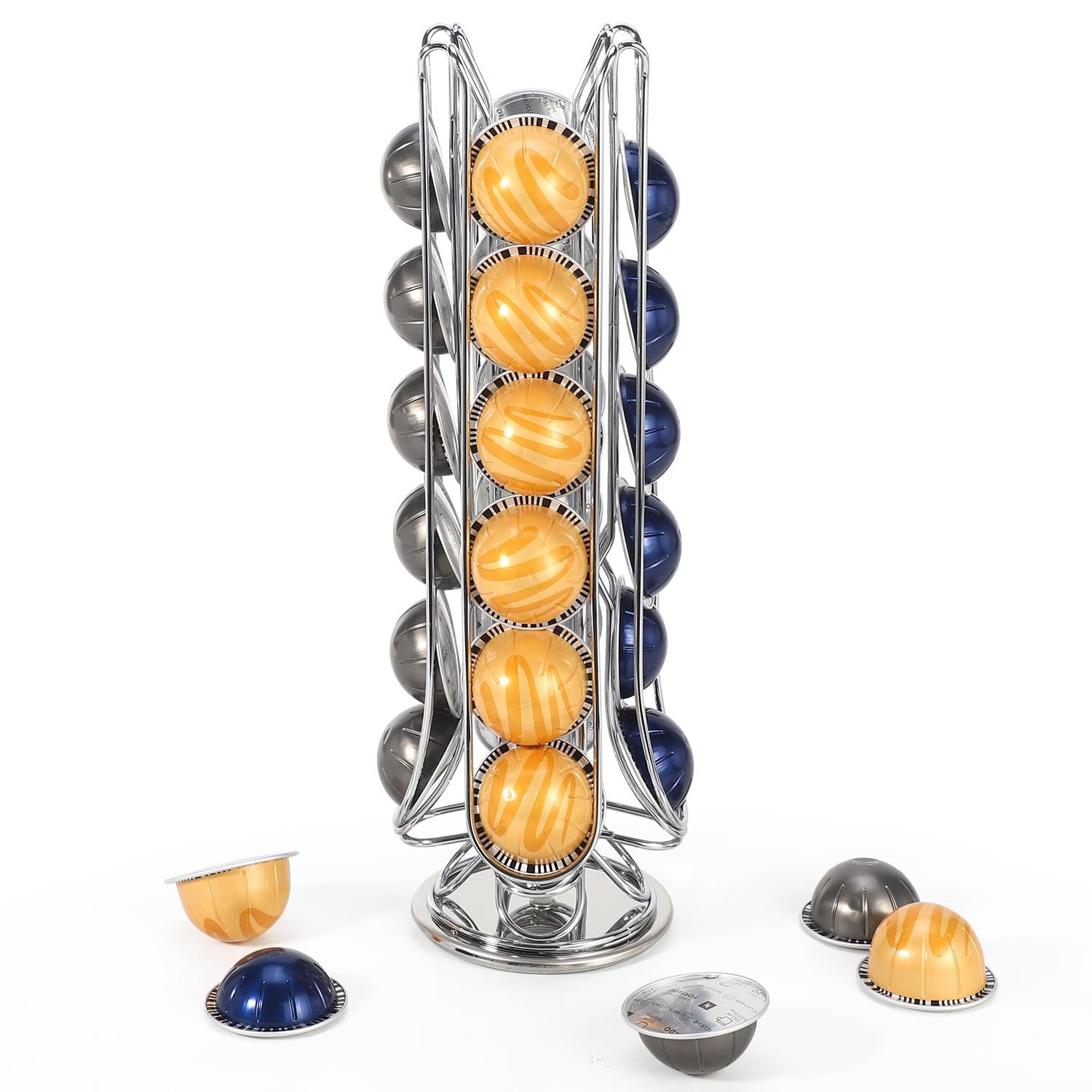 Vinsani Chrome Revolving Coffee Pod Stand for 24 Pods