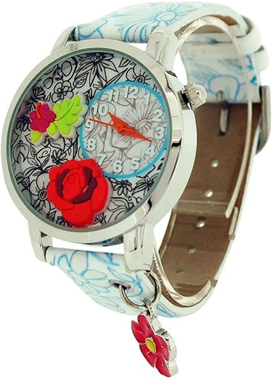 Time Design Kids Children Quartz Analogue Floral Watch Key Ring Set TDX4526 - CLEARANCE NEEDS RE-BATTERY