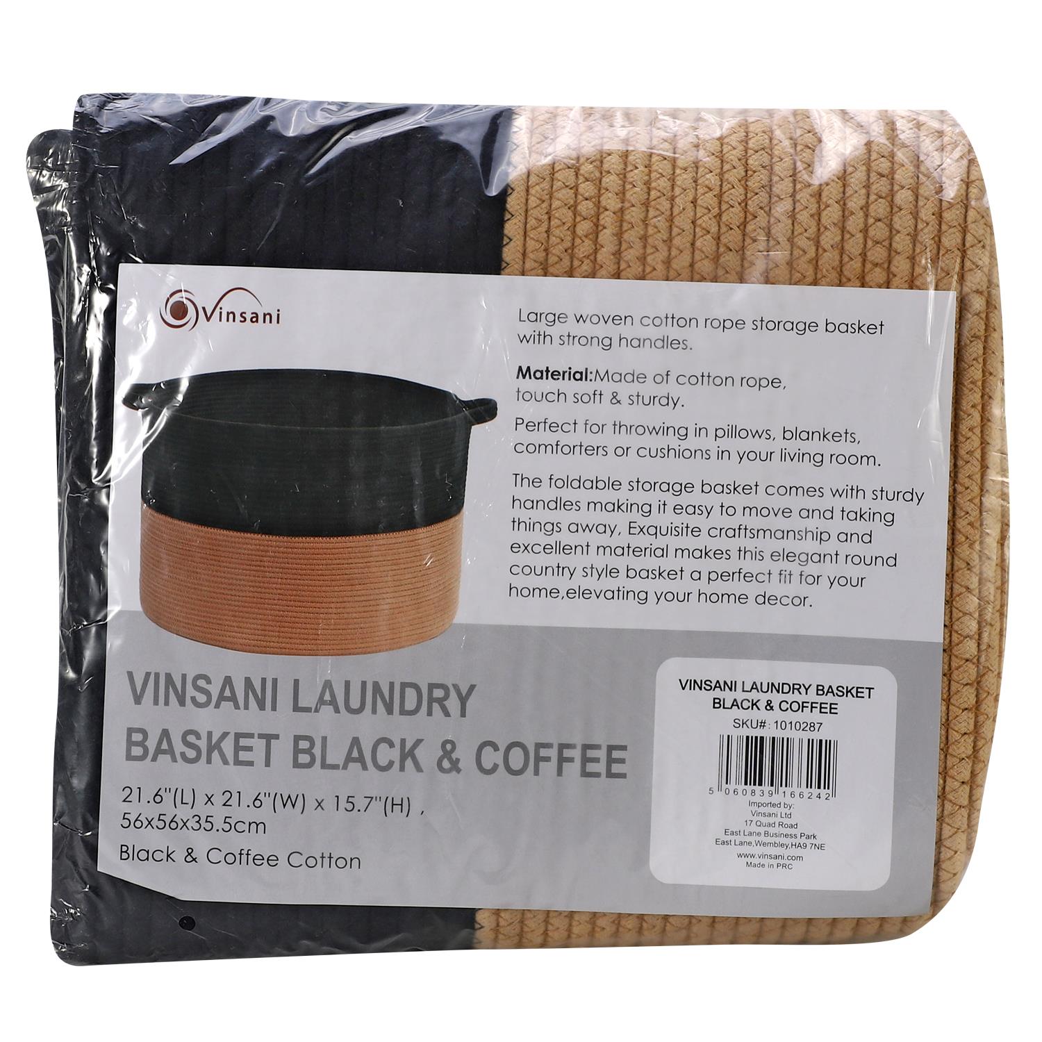Vinsani Hand-Woven Cotton Rope Laundry Basket, Freestanding Foldable Storage Hamper, 56 x 35.5 cm