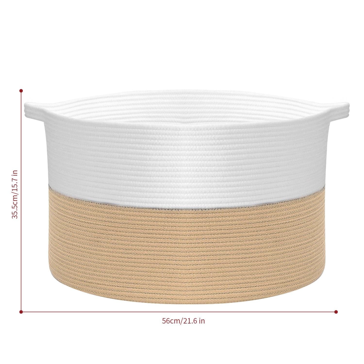 Vinsani Hand-Woven Cotton Rope Laundry Basket White & Coffee 1010289