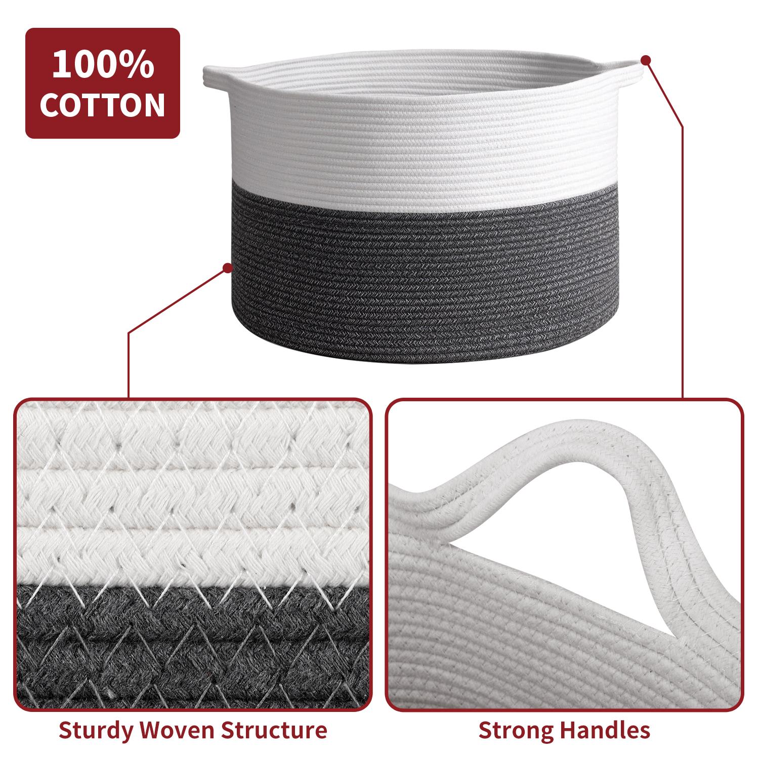 Vinsani Hand-Woven Cotton Rope Laundry Basket, Freestanding Storage Hamper with Handles, Foldable Basket for Laundry and Household Storage