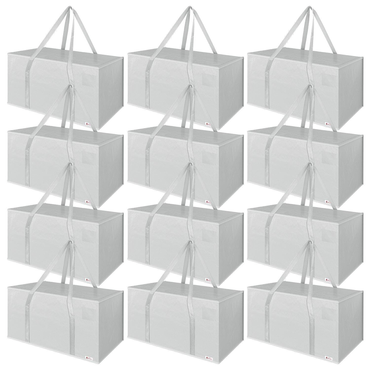 Vinsani Set of 8 Grey Moving Bags with Zipper and Handles, Large Waterproof Polypropylene Storage Bags for Moving and Home Storage