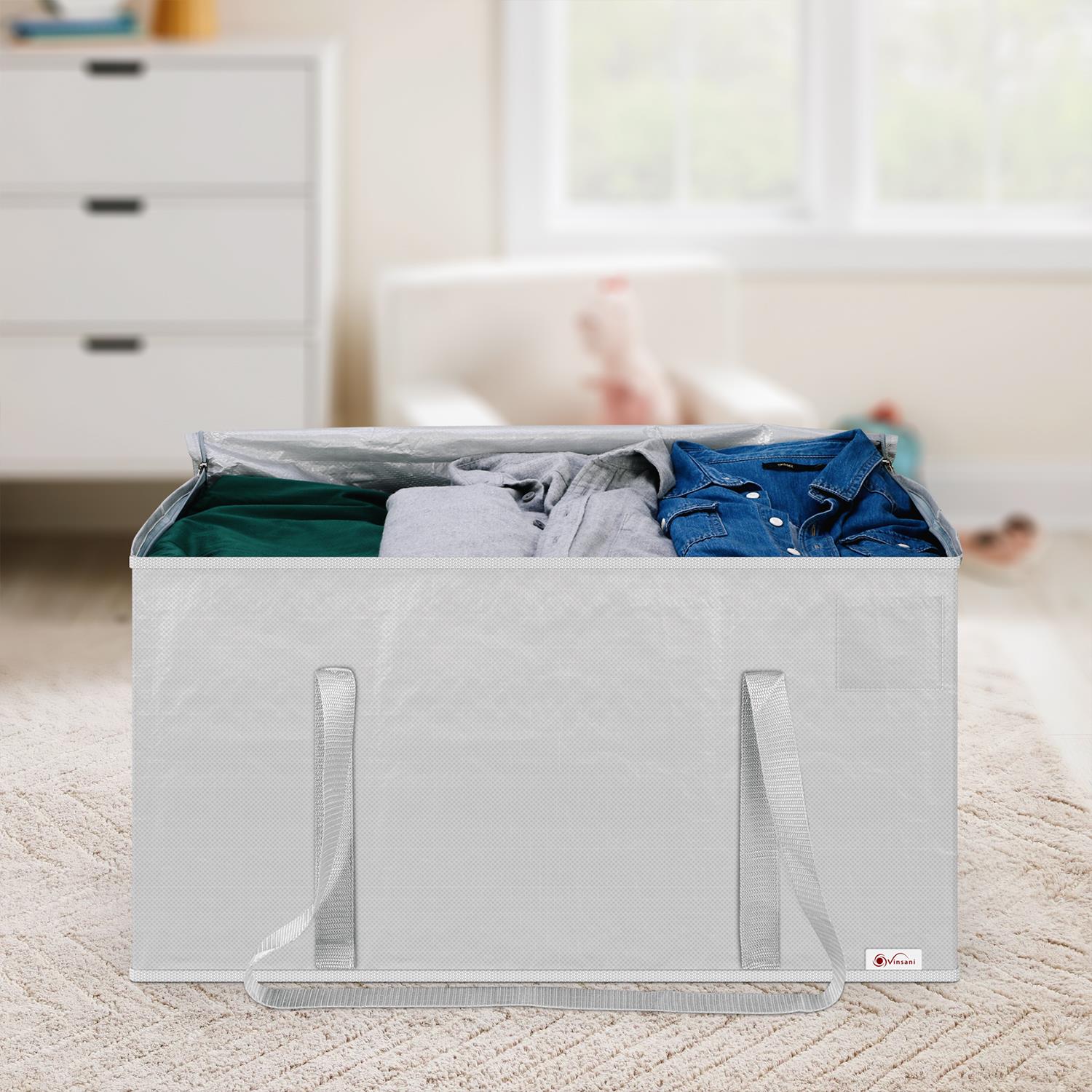 Vinsani Set of 8 Grey Moving Bags with Zipper and Handles, Large Waterproof Polypropylene Storage Bags for Moving and Home Storage