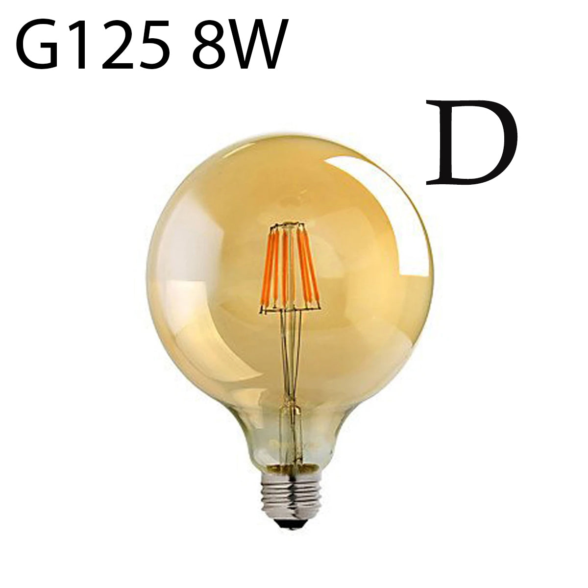G125 E27 8W Dimmable LED Filament Globe Bulb Amber 2700K Edison Style