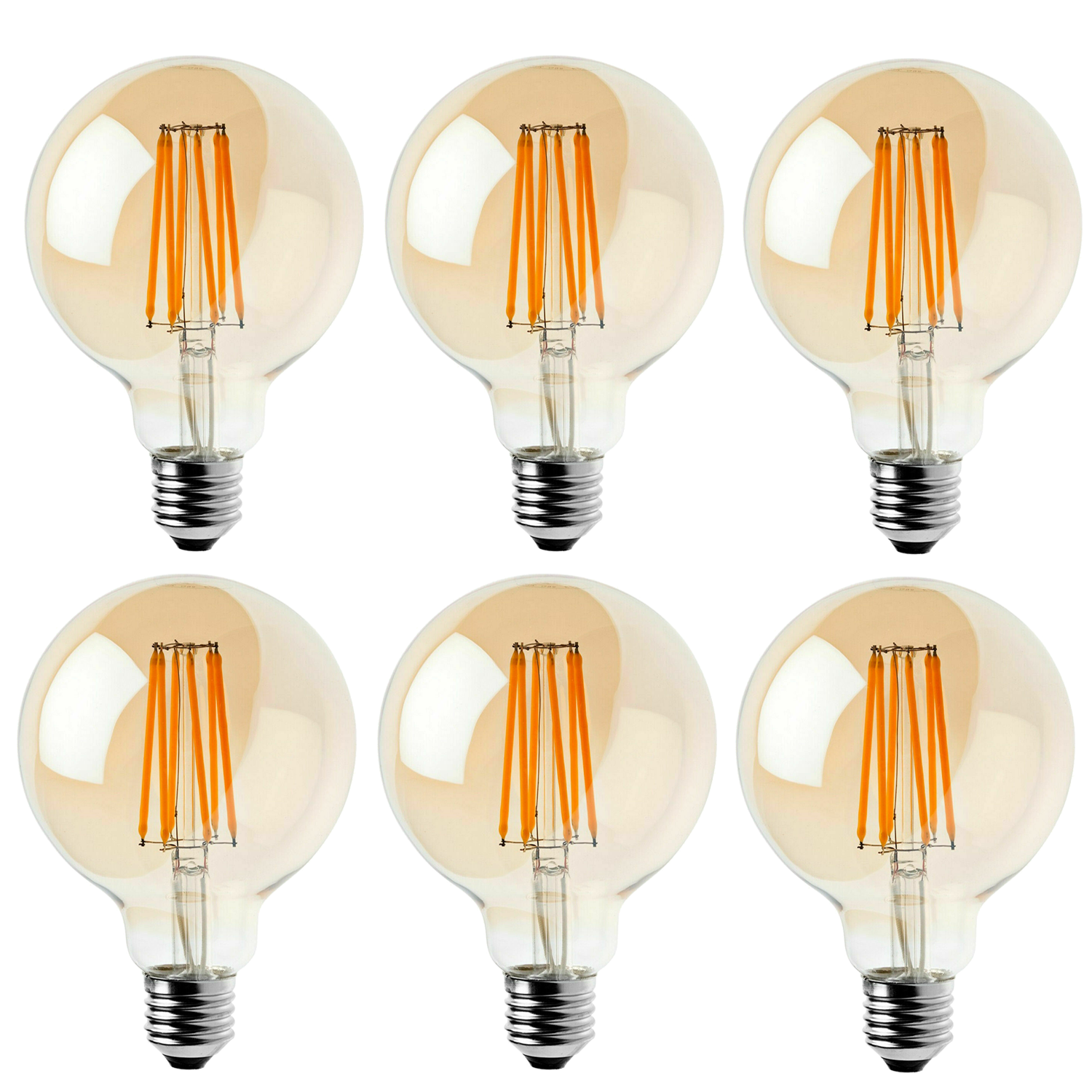 6-Pack E27 Dimmable Vintage Amber Glass LED Edison Bulbs, 2700K Warm White, 8W, 800lm
