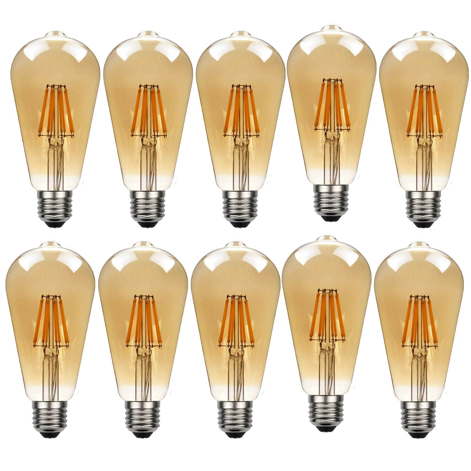 10 Pack E27 Dimmable Vintage LED Edison Bulbs 8W 2700K Warm White Amber Glass ST64