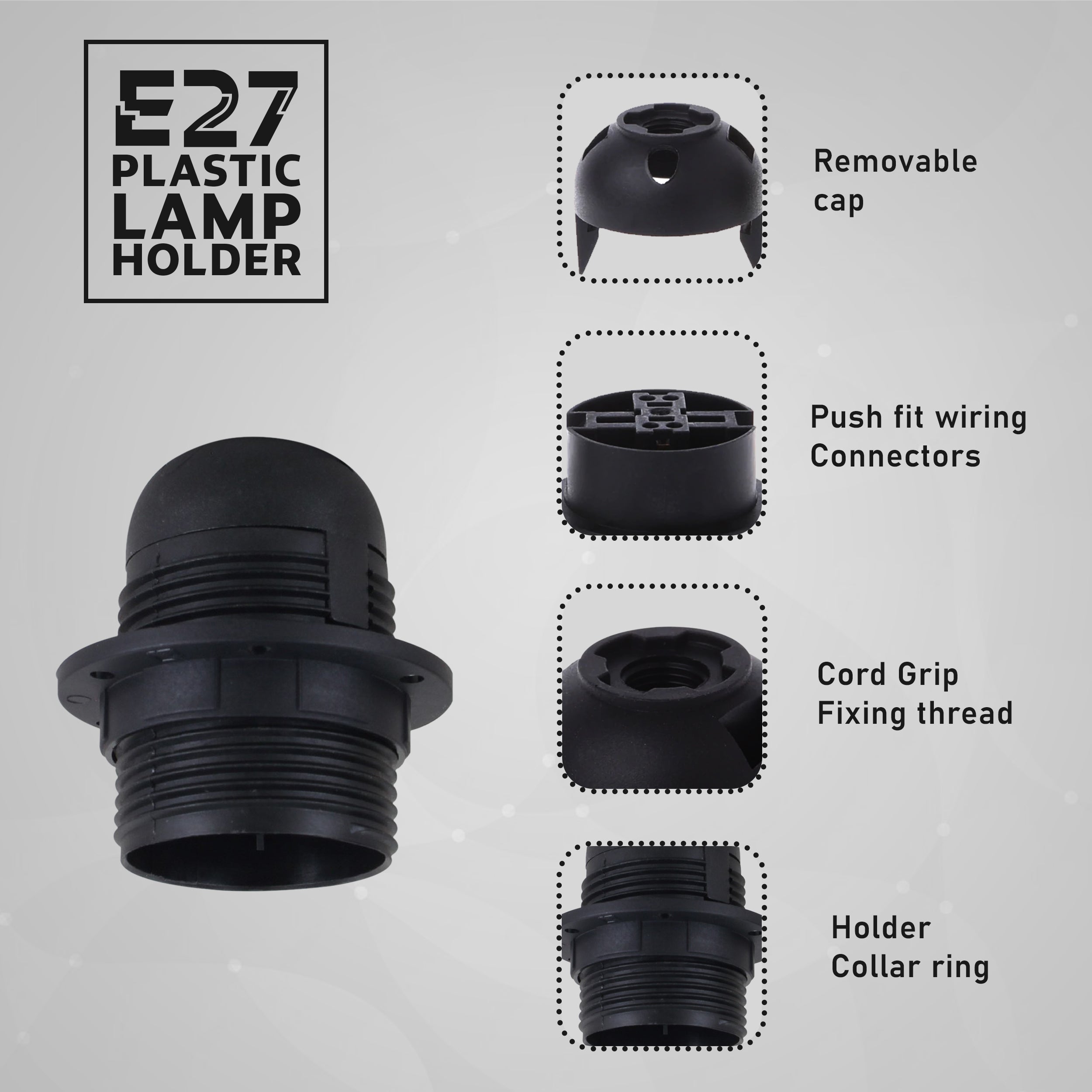 Black click in Screw E27 Light Bulb Lamp Holder Base Pendant Socket~3651